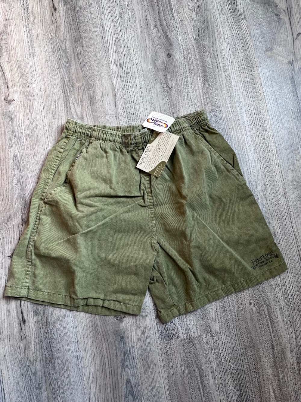 NEW Crazy Shirts Hawaii Hemp Dyed 6" Shorts Mens M Green Drawstring Cotton
